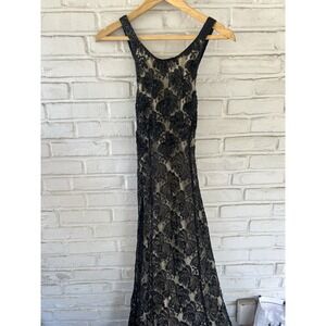 Creative Creations ivory & black beaded floral evening prom gown size S‎